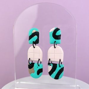 Abstract Textured Design Dangle Handmade Polymer Clay Earrings